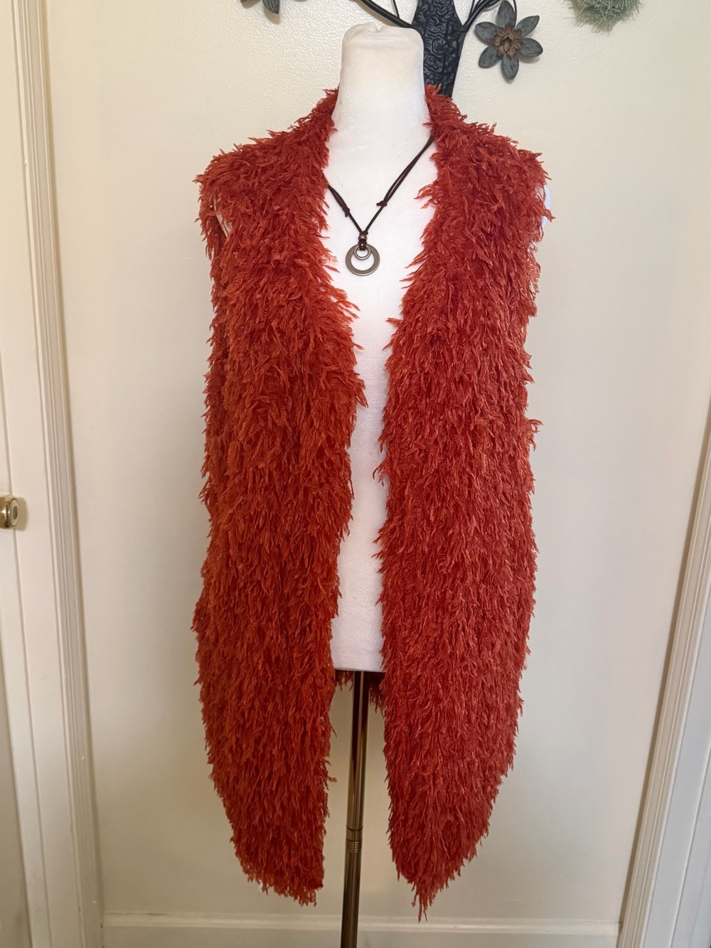 Cato Rust Shaggy Open Front Vest